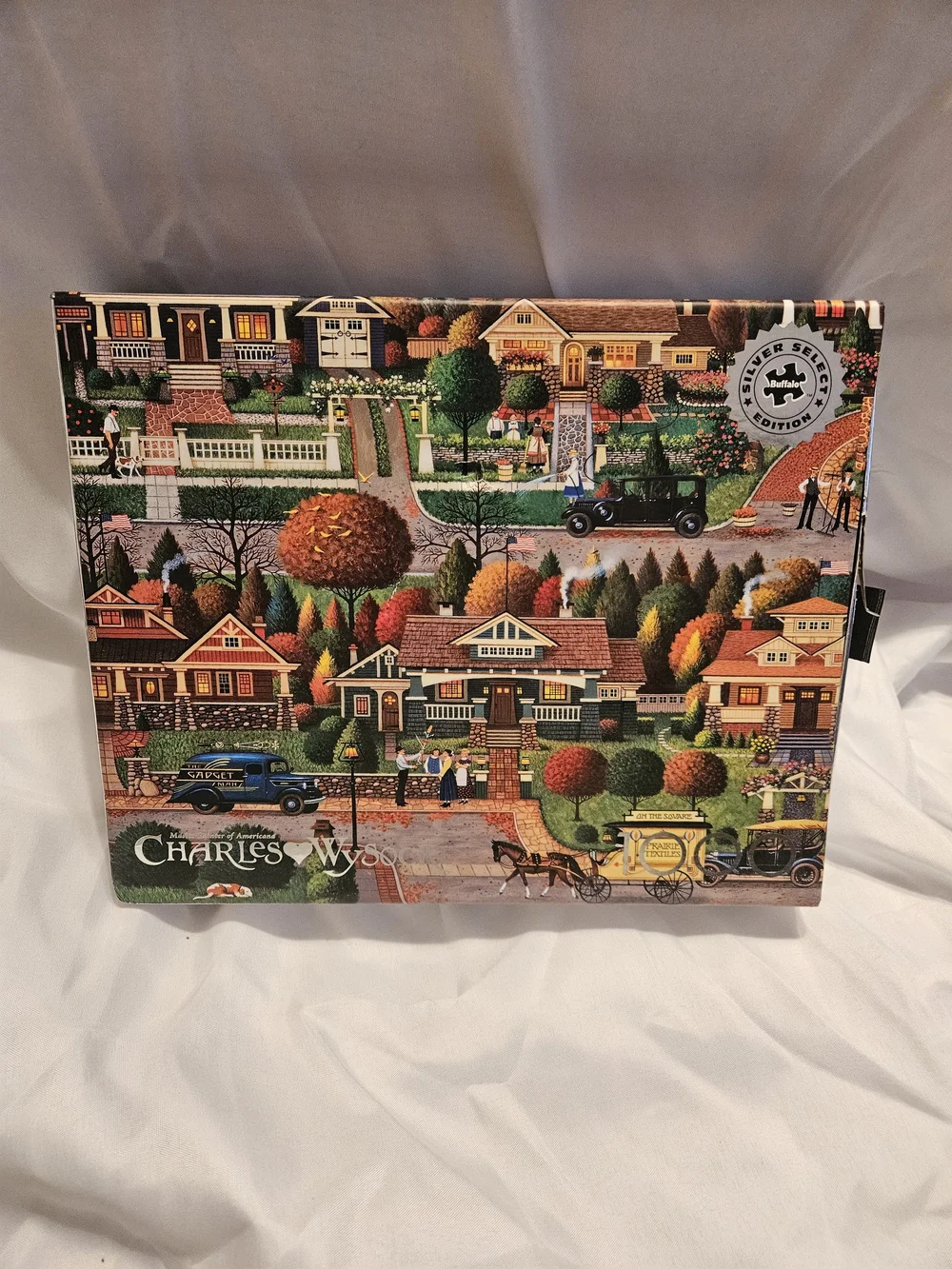 Charles Wysocki Vintage Village Puzzle - Colorful Autumn Scene